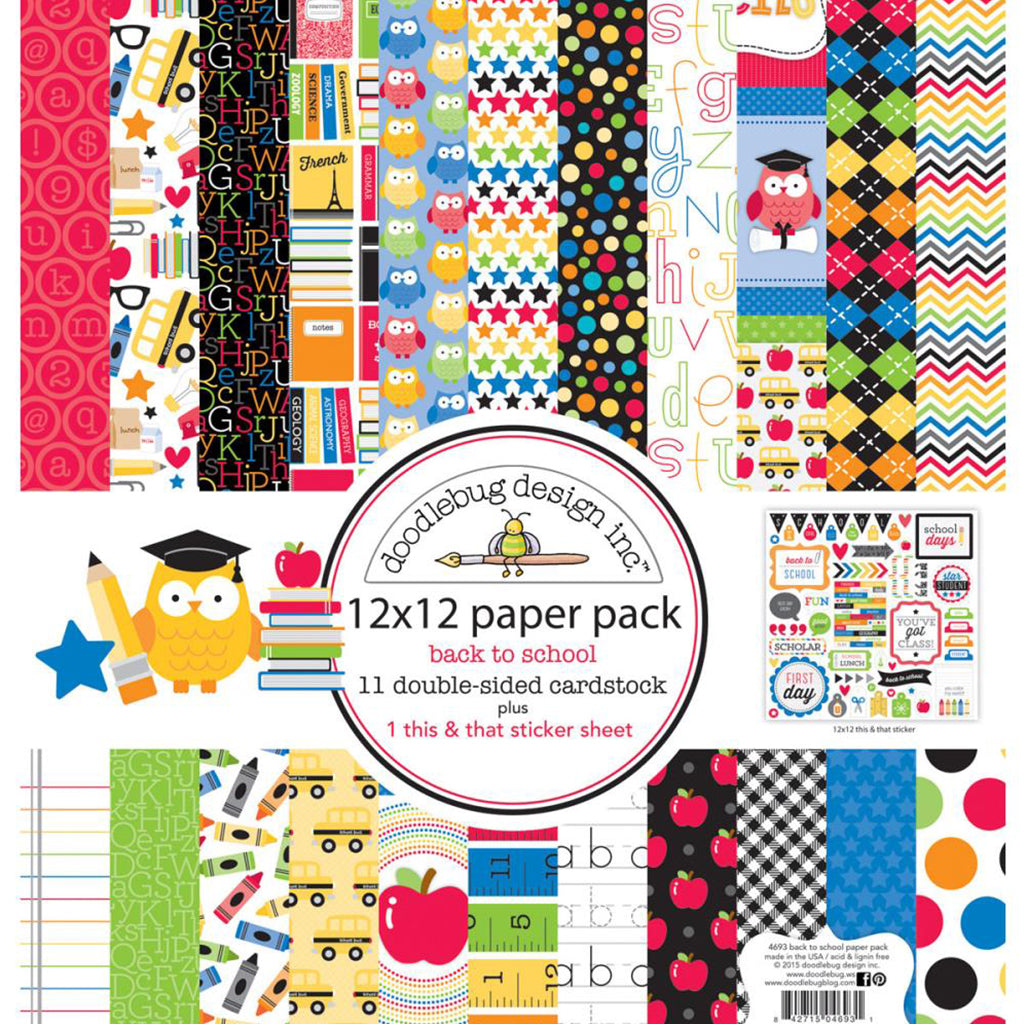 DOODLEBUG Block de Papeles Estampados 12x12" Colección Back to School