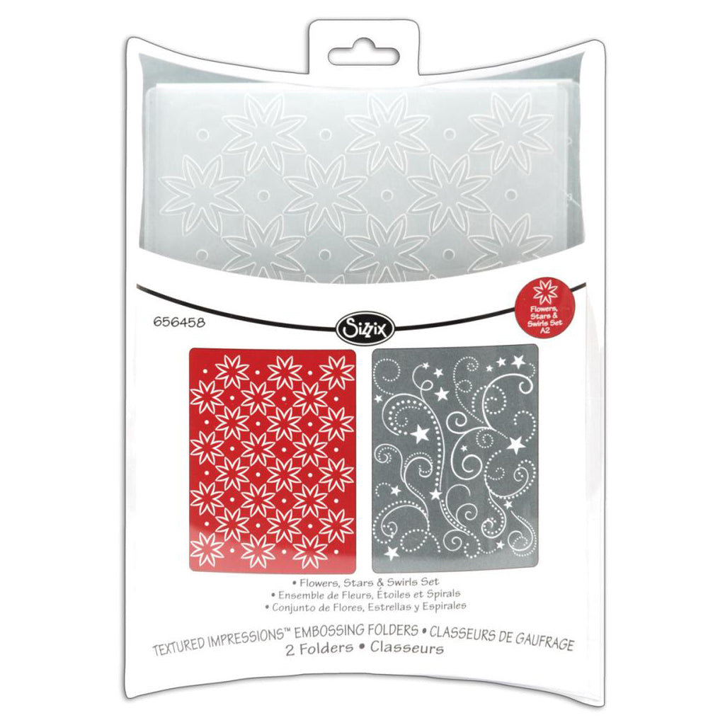 SIZZIX Carpeta de Embossing Conjunto de Flores, estrellas y espirales