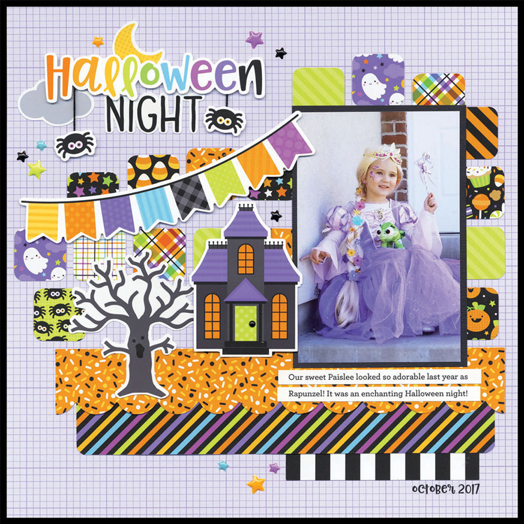 DOODLEBUG Papel Estampado doble cara 12x12" Colección Pumpkin Party Fun House