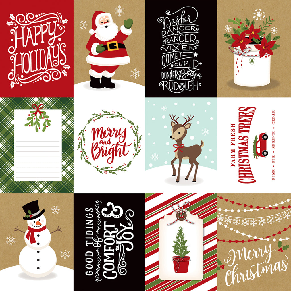 ECHO PARK Papel Estampado doble cara 12x12" Colección Celebrate Christmas 3X4 Journaling Cards