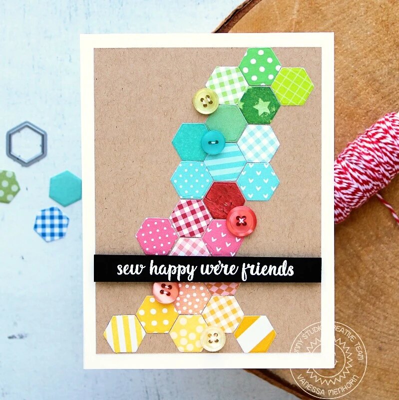 SUNNY STUDIOS Sello y Suaje - Quilted Hexagons